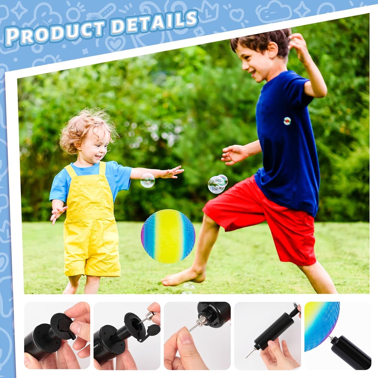 LovesTown Playground Ball with Pump, 8.5 Inch Kickball Dodgeball, for 4 Square Ball Game, Kids Sport Play