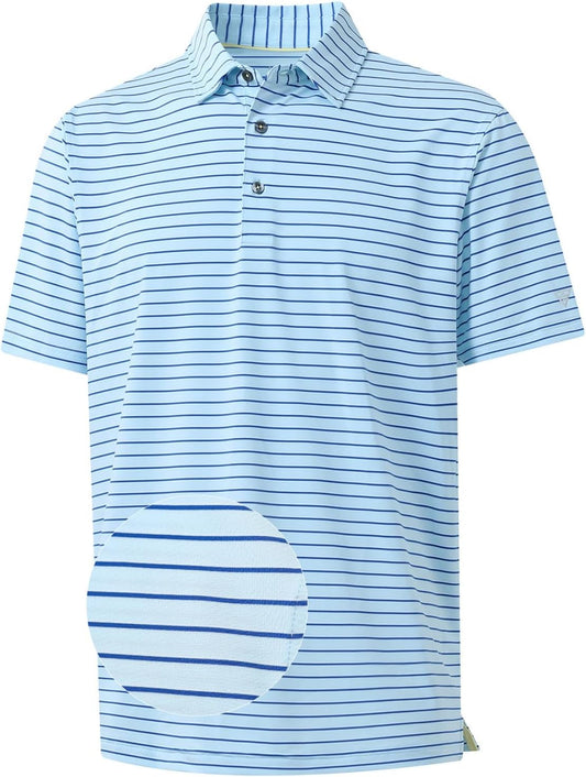 M MAELREG Golf Shirts for Men Moisture Wicking Striped Polo Performance Dry Fit Business Sports Mens Polo Shirts Short Sleeve