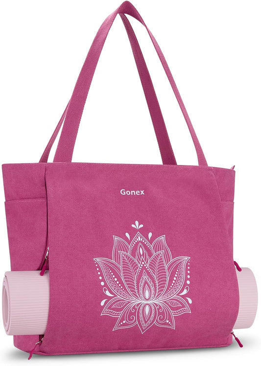 Gonex Yoga Mat Bag, Large Tote Bag with Multi Pockets for Women Men, Canvas Mat Carrier, Full Zipper Easy Access for Pilates Gym Travel
