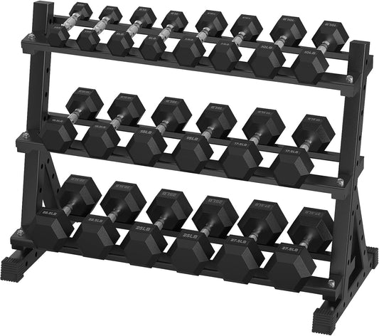 Hex Dumbbell Sets with Rack, 290-670 lb Rubber Encased Exercise & Fitness Dumbbells Set, Hand Weight for Strength Training, Weight Dumbbells