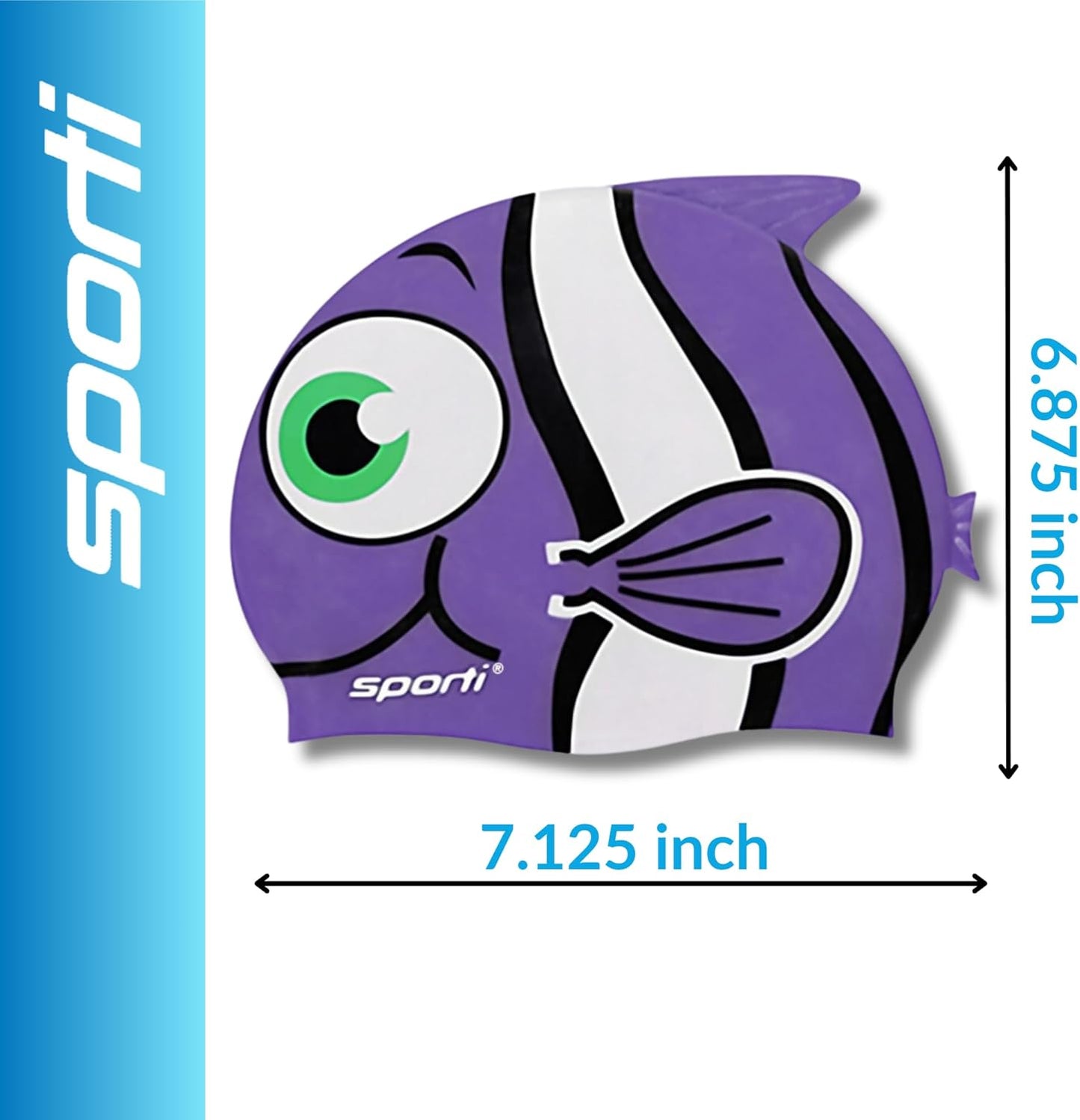 Sporti Silicone Swim Cap for Kids, Unisex Youth Swimming Cap, Protection Bathing Caps for Your Children, Aged 2-10