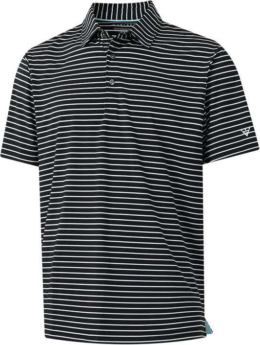 M MAELREG Golf Shirts for Men Moisture Wicking Striped Polo Performance Dry Fit Business Sports Mens Polo Shirts Short Sleeve