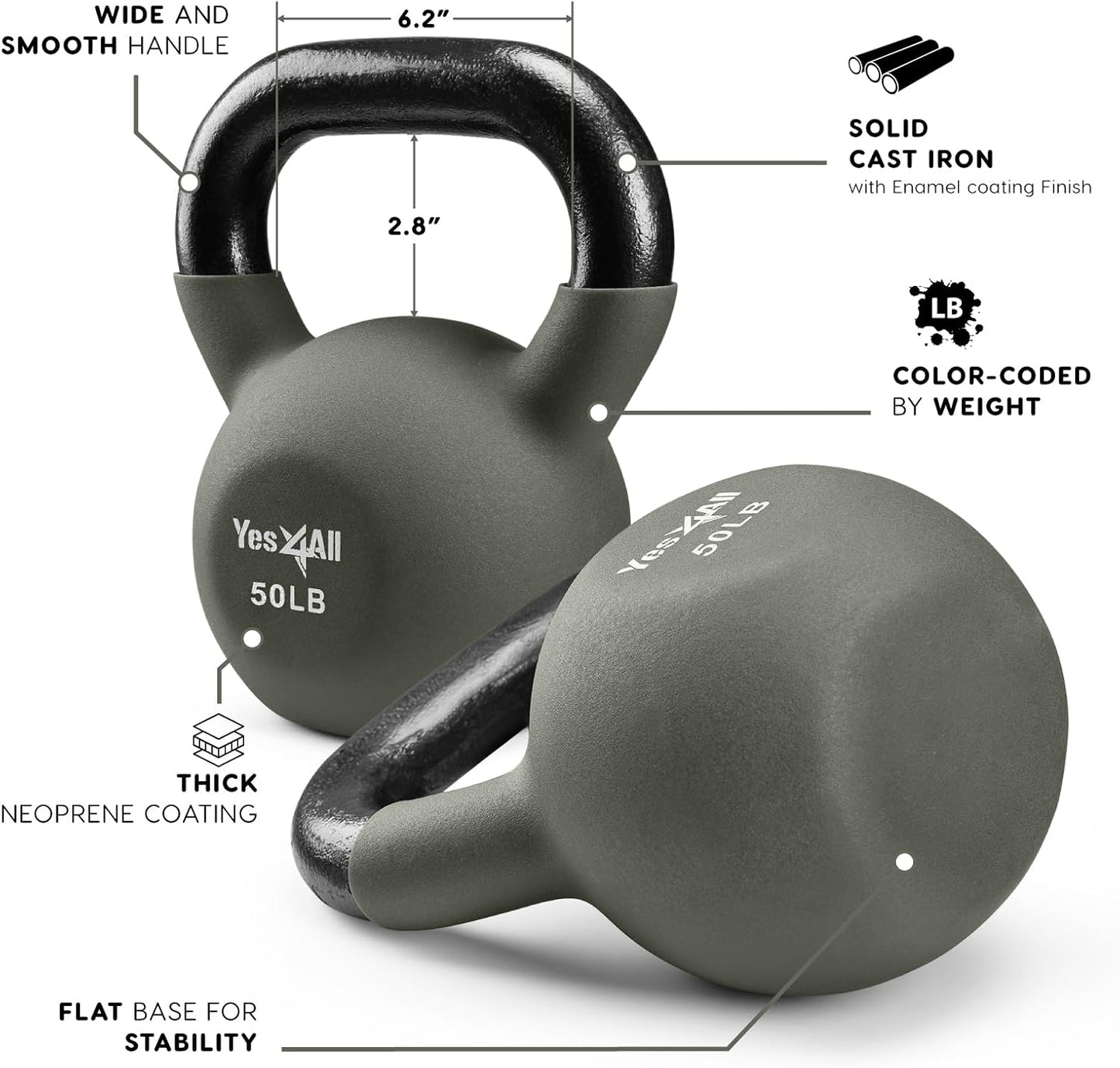 Yes4All Kettlebells 5lbs-65lbs & Kettlebell Sets Adjustable Weights, Kettlebell for Weight Training, Home Workout Equipment with Secure Grip for High Rep, Exercise Equipment