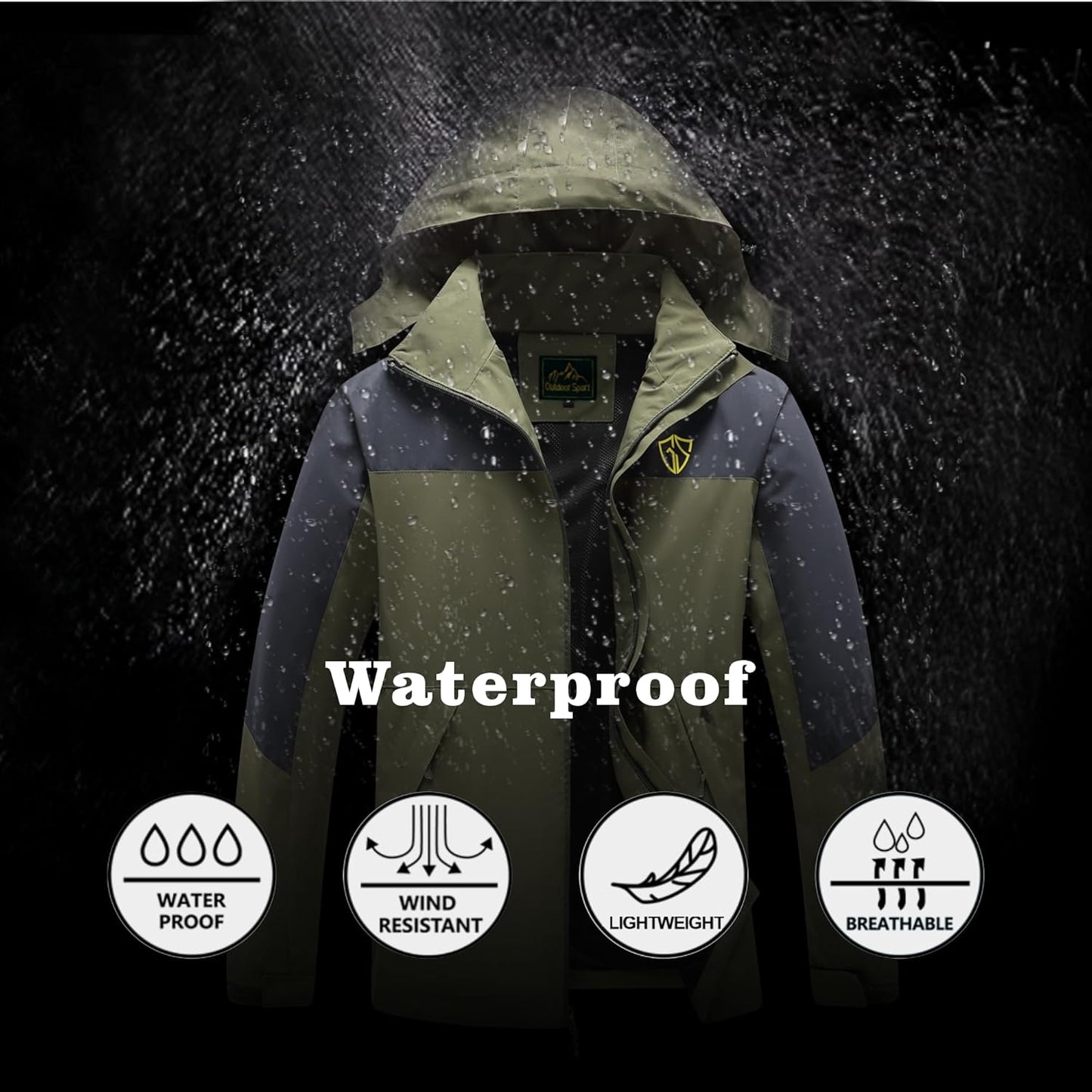 GIISAM Rain Jacket for Men, Mens Waterproof Raincoat Lightweight Rain Jackets Outdoor Rain Coat Windbreaker with Hood
