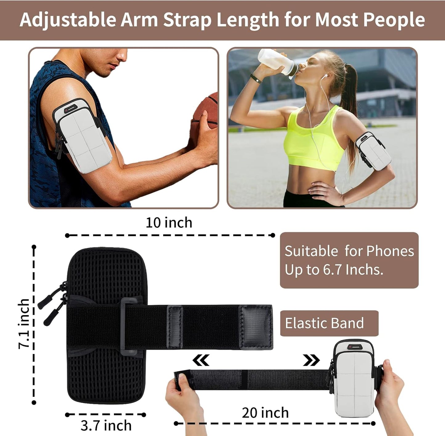 Phone Holder, Arm Bands for Workout, Use for Running, Walking, Hiking & Biking (Grayish White)