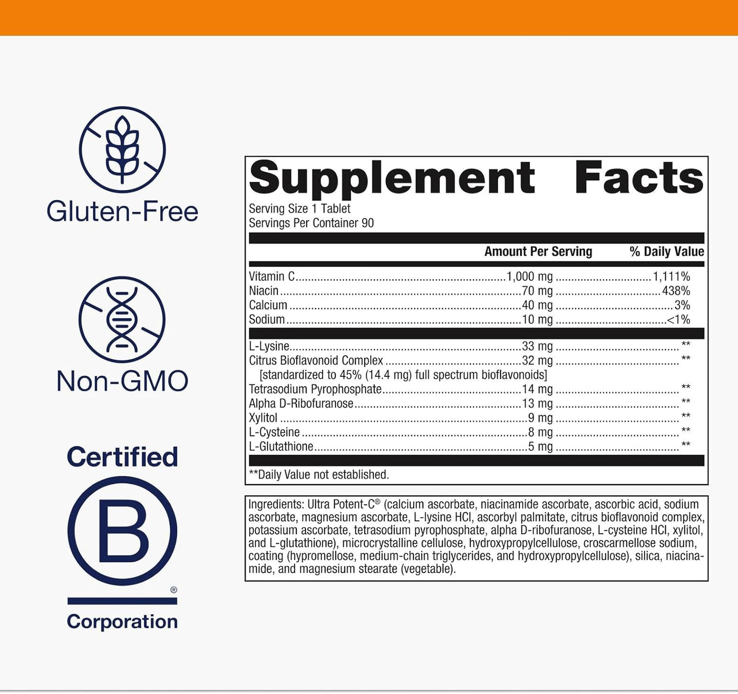 Metagenics Ultra Potent-C 1000 Vitamin C - Gentle, Buffered Vitamin C Supplement - Immune Support Supplement* - Ascorbic Acid - 90 Tablets
