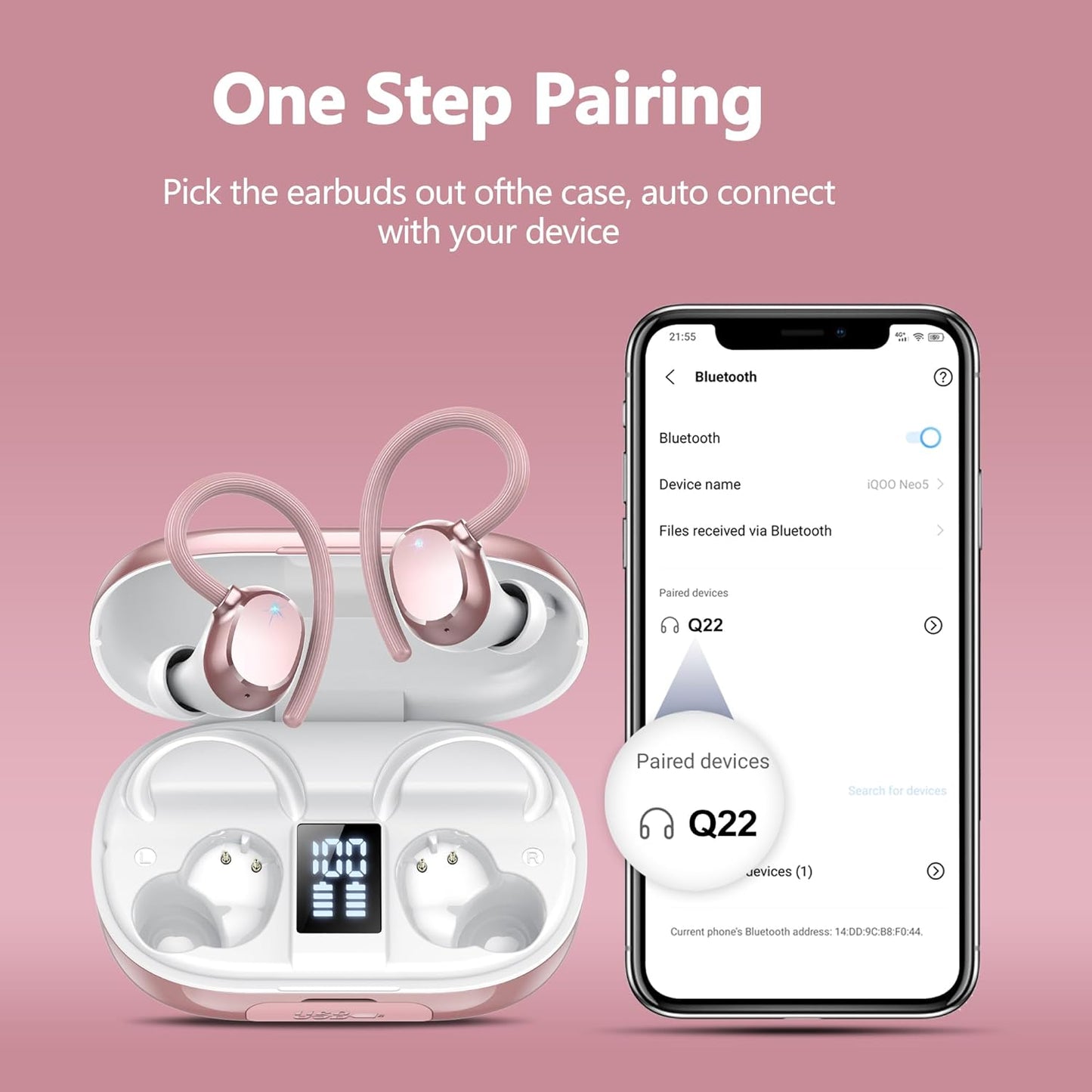 Ear Buds Wireless Bluetooth Earbuds Sport 2025 New Bluetooth 5.3 Headphones with LED Display 128H Playtime Powerful Bass Over Ear Earphones with Earhooks IP7 Waterproof for Gym/Running/Workout