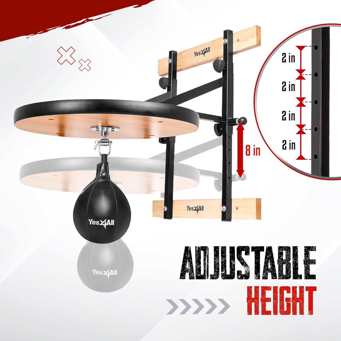 Yes4All 24 inches Adjustable Speed Bag Platform with Upgraded Speed Balls, Wall Mount Punching Bag Boxing Training Full Kit