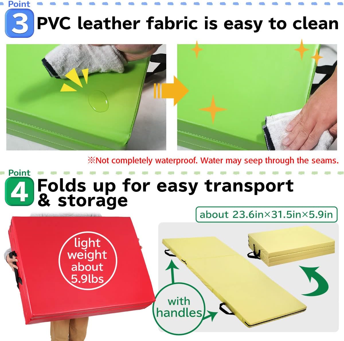 KaRaDaStyle Gymnastics Mat Folding Stretch Mats 71"x31"x2" Exercise Muscle Training Children Play Horizontal Bar Mat Yoga Sports Soundproof Home Use