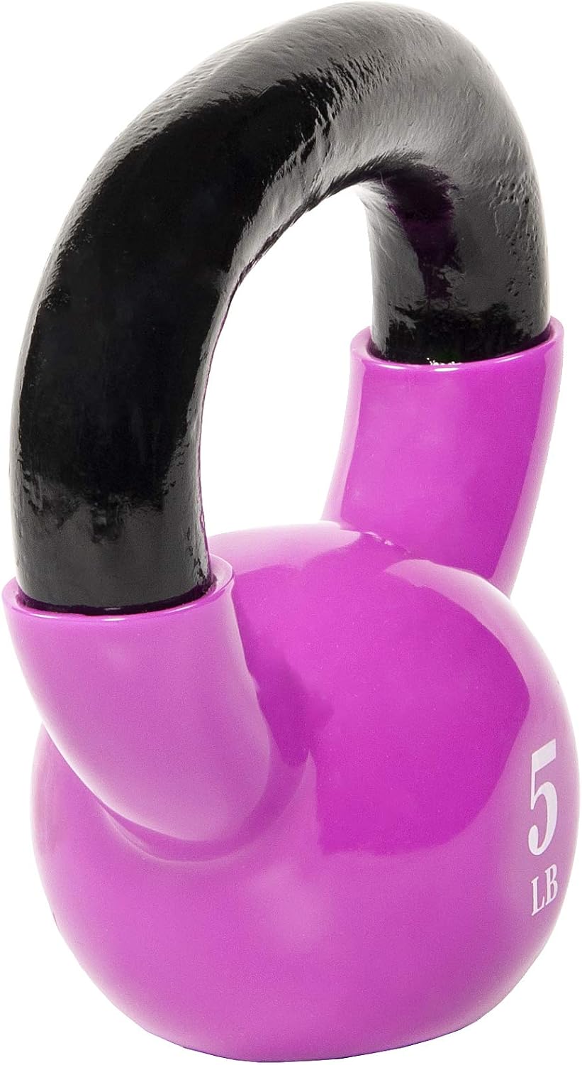 Signature Fitness All-Purpose Color Vinyl Coated Solid Cast Iron Kettlebell Weight