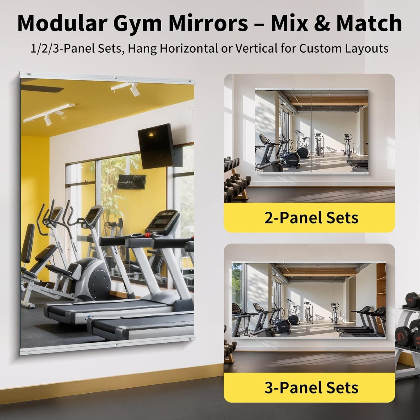 Home Gym Mirror - 60x40 Inch, 2PCS Frameless Tempered Glass Full Body Mirror for Wall Mount - Ideal for Yoga, Workout, Bedroom, Dance Studio (Silver)