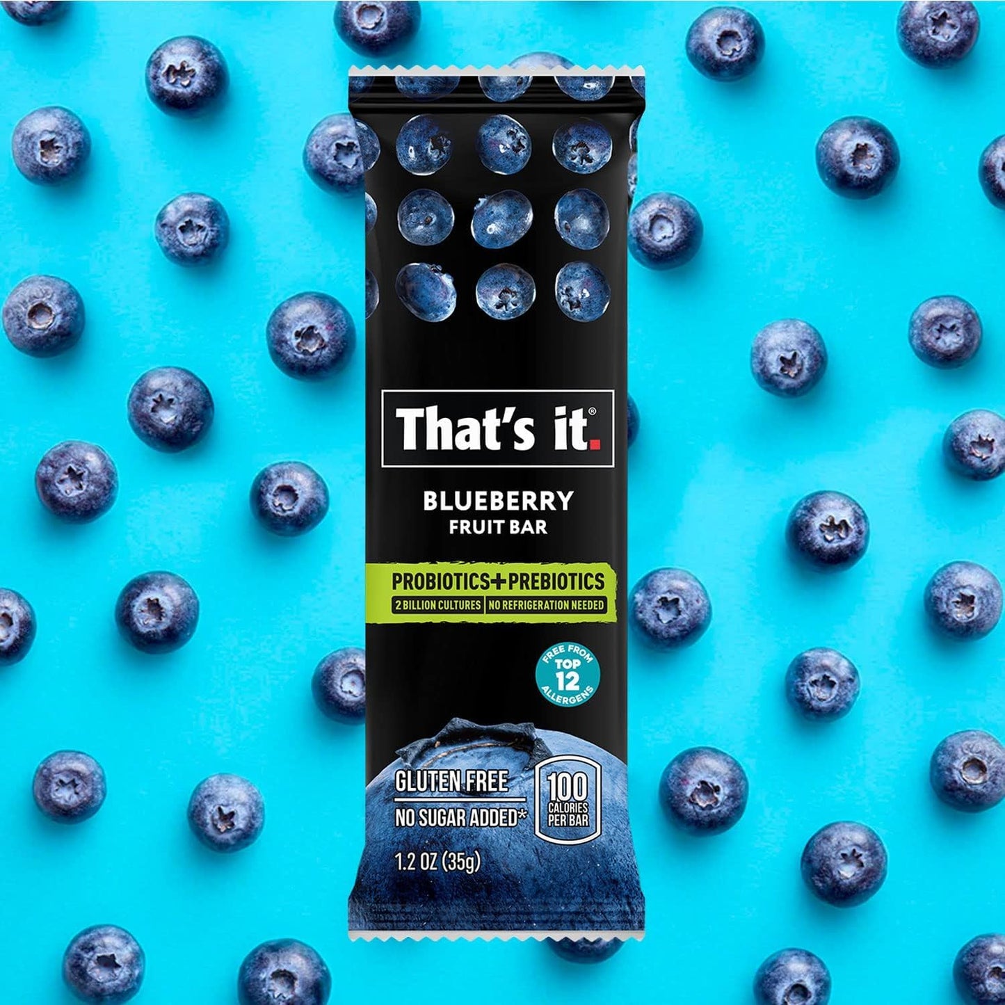 That's it. Blueberry Probiotic Fruit Bars, Helps Promote Healthy Gut & Digestion, No Refrigeration, 100% All Natural, Allergen Friendly (12 Pack)