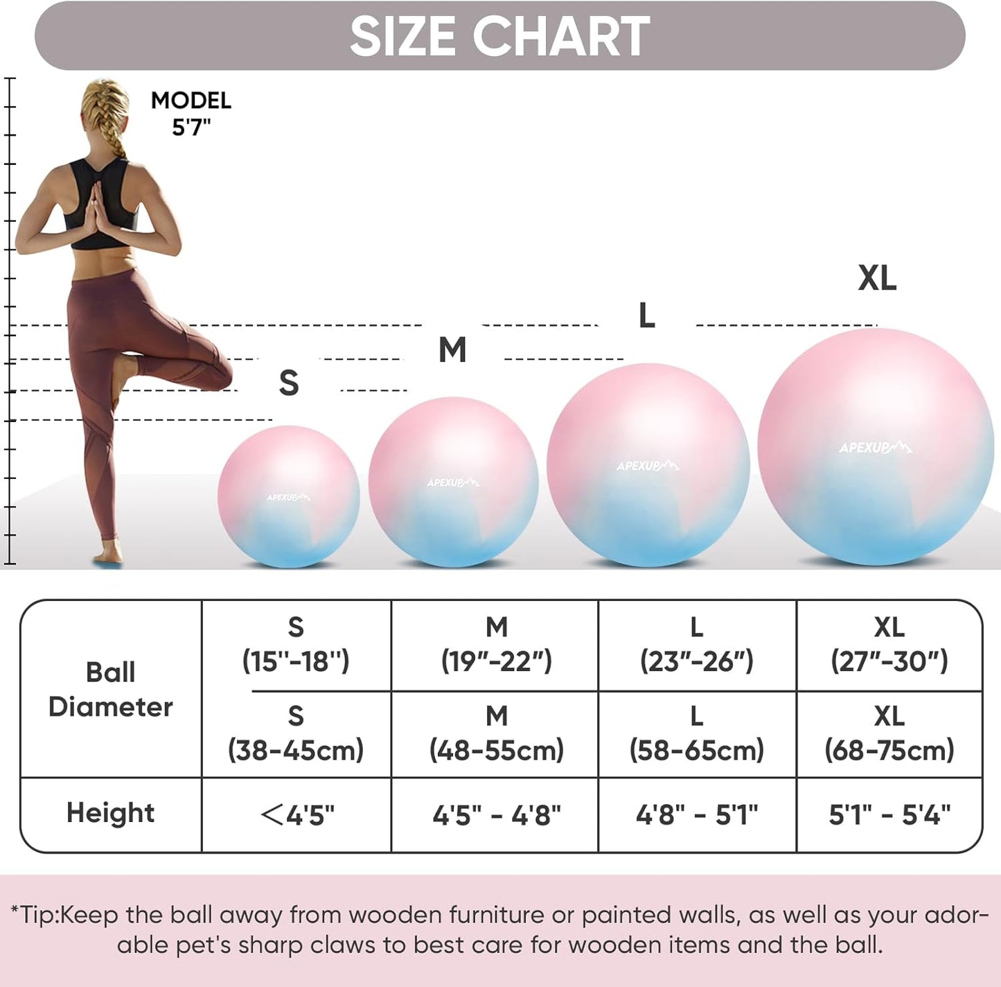 APEXUP Yoga & Pilates Ball - Anti Slip Heavy Duty Gym Ball for Fitness, Balance & Core Workout