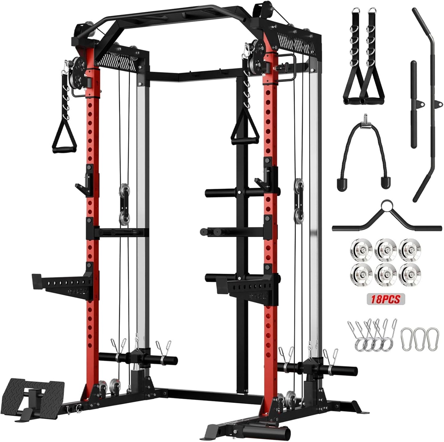 Mikolo Power Cage, 2000LB Power Rack with Independent Dual Pulley System, Multi-Function Home Gym Workout Machine for Cable Crossover