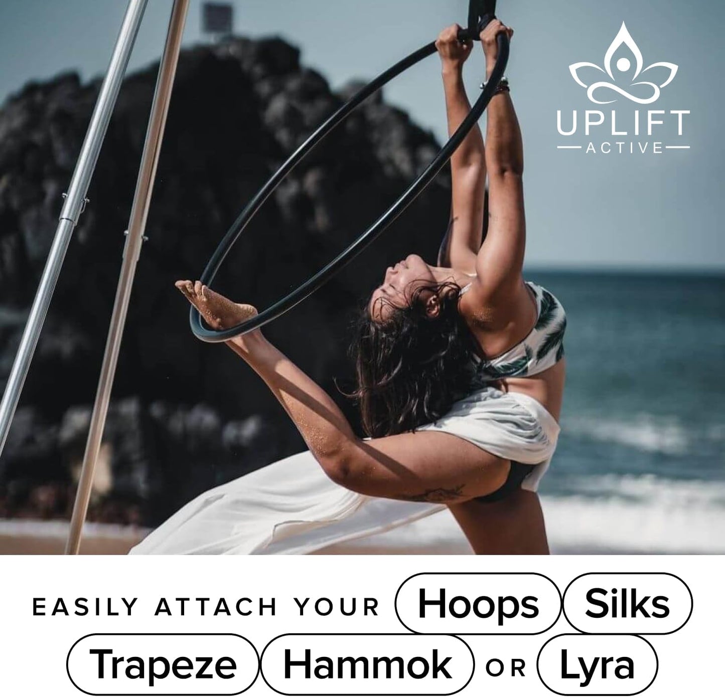 Uplift Active Adjustable Yoga Aerial Rig - Only Premium Home Yoga Stand with Adjustable Height | Portable Stainless Steel Rig | Aerial Fitness, Use with Hoops/Lyra, Silks & Hammock