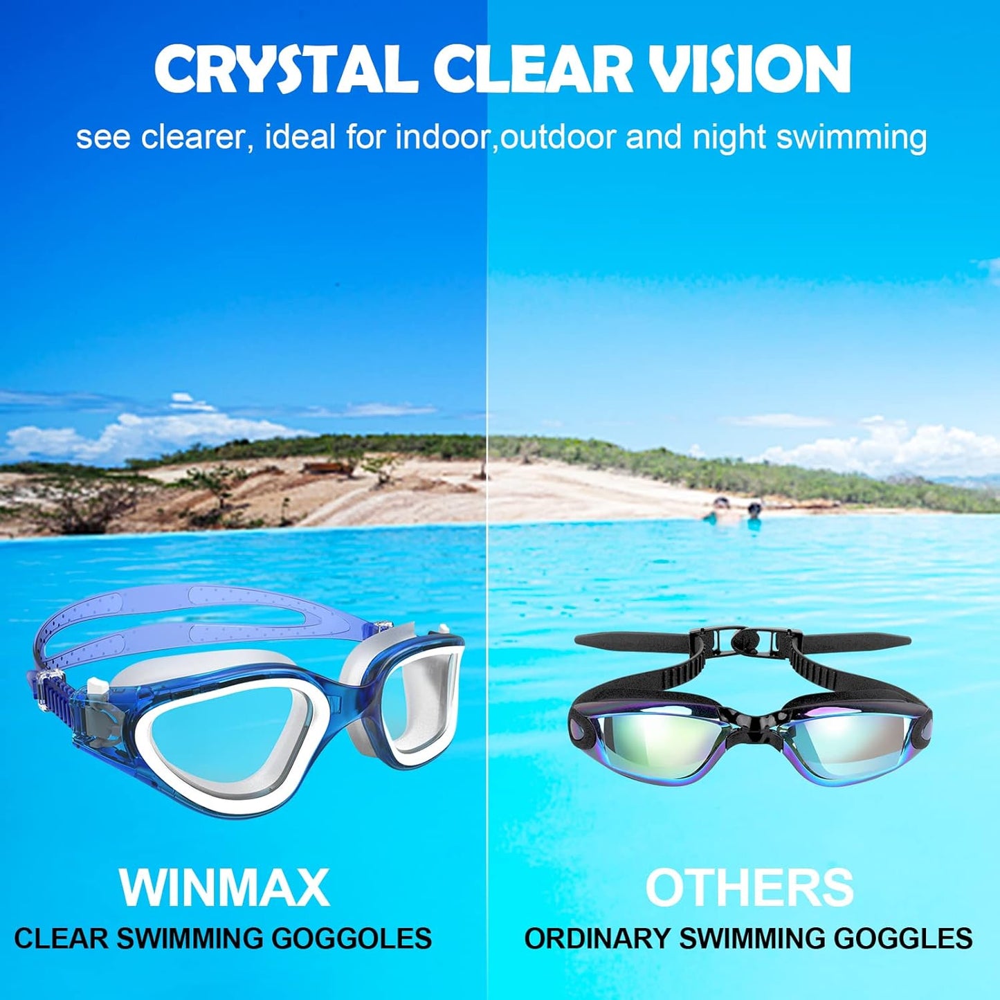 WIN.MAX Polarized Swimming Goggles Swim Pool Goggles Anti Fog Anti UV No Leakage Clear Vision for Men Women Adults Teenagers