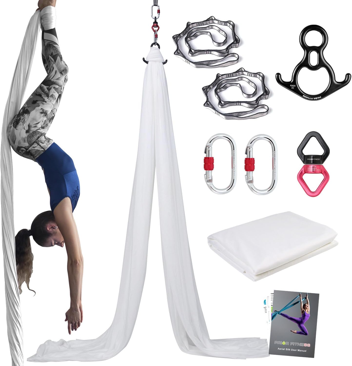 PRIOR FITNESS Aerial Silks Kit Colorful 9/15/20 Yards 40D Nylon Fabric Hammock Set With Hardware & Guide for All Levels Of Aerial Yoga Practice and Acrobatic Flying For Adults Aerial silk