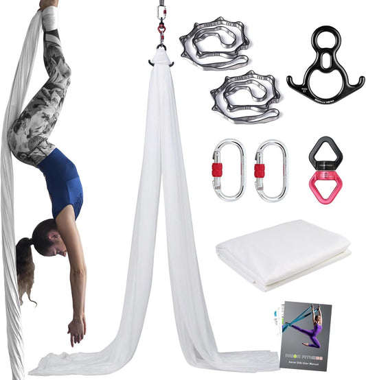 PRIOR FITNESS Aerial Silks Kit Colorful 9/15/20 Yards 40D Nylon Fabric Hammock Set With Hardware & Guide for All Levels Of Aerial Yoga Practice and Acrobatic Flying For Adults Aerial silk