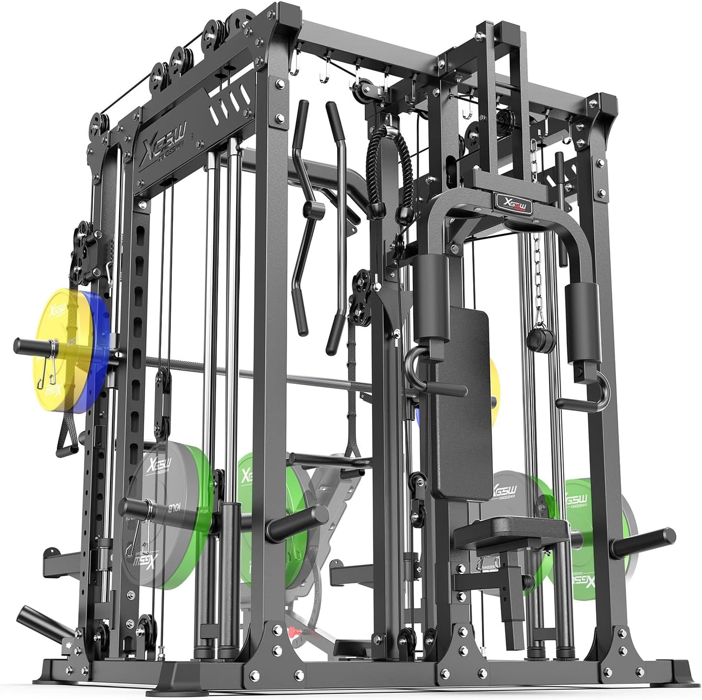 Power Cage,1600lbs Multi-Function Power Rack with Adjustable Cable Crossover System and More Training Attachment, Weight Cage for Home Gym