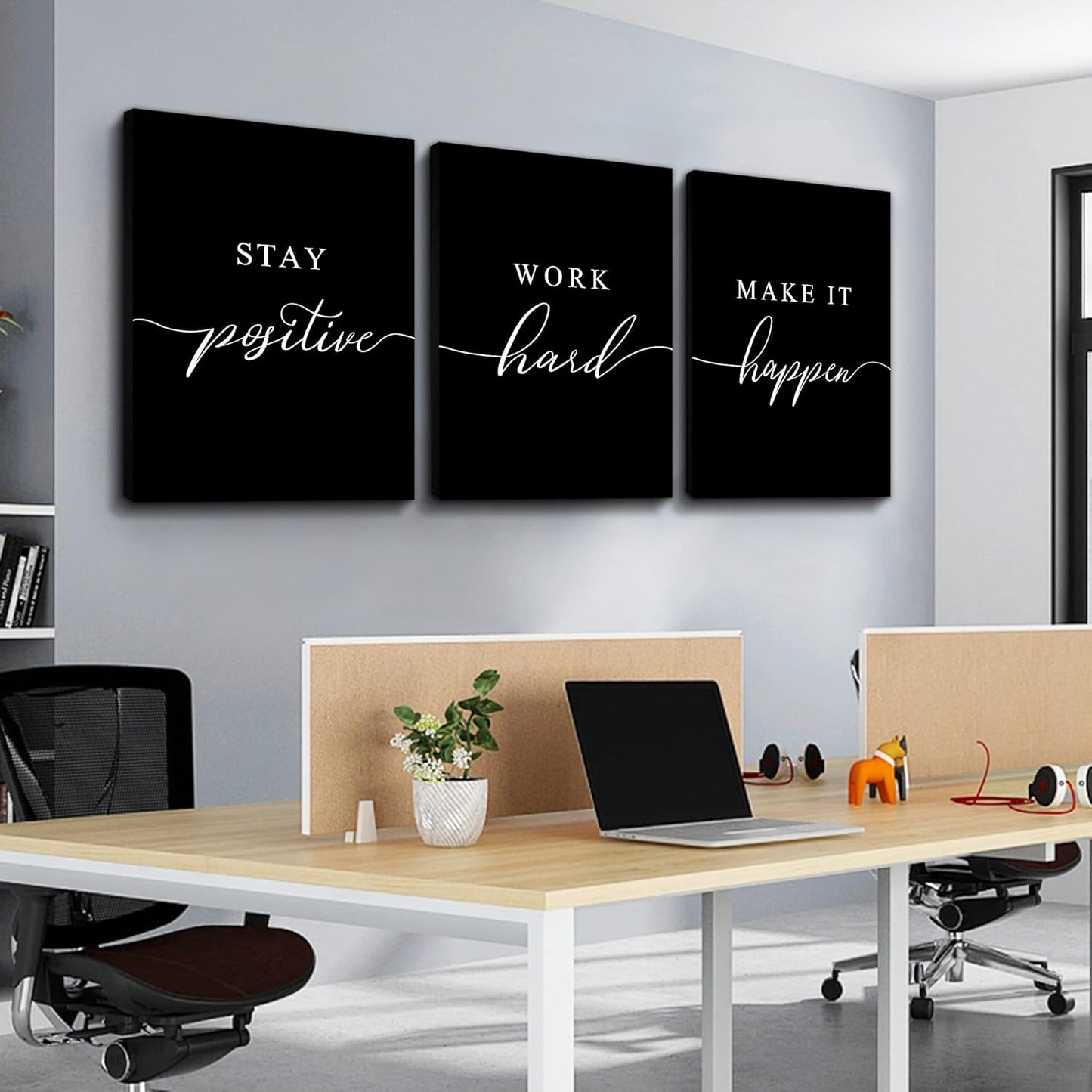 Work Hard Painting,Framed Canvas Wall Art Positive Quote, Office Wall Art, Black Large Poster, Positive Motivational Set of 3 Prints, Inspirational Print (E-3pcs,24x36inchx3pcs)