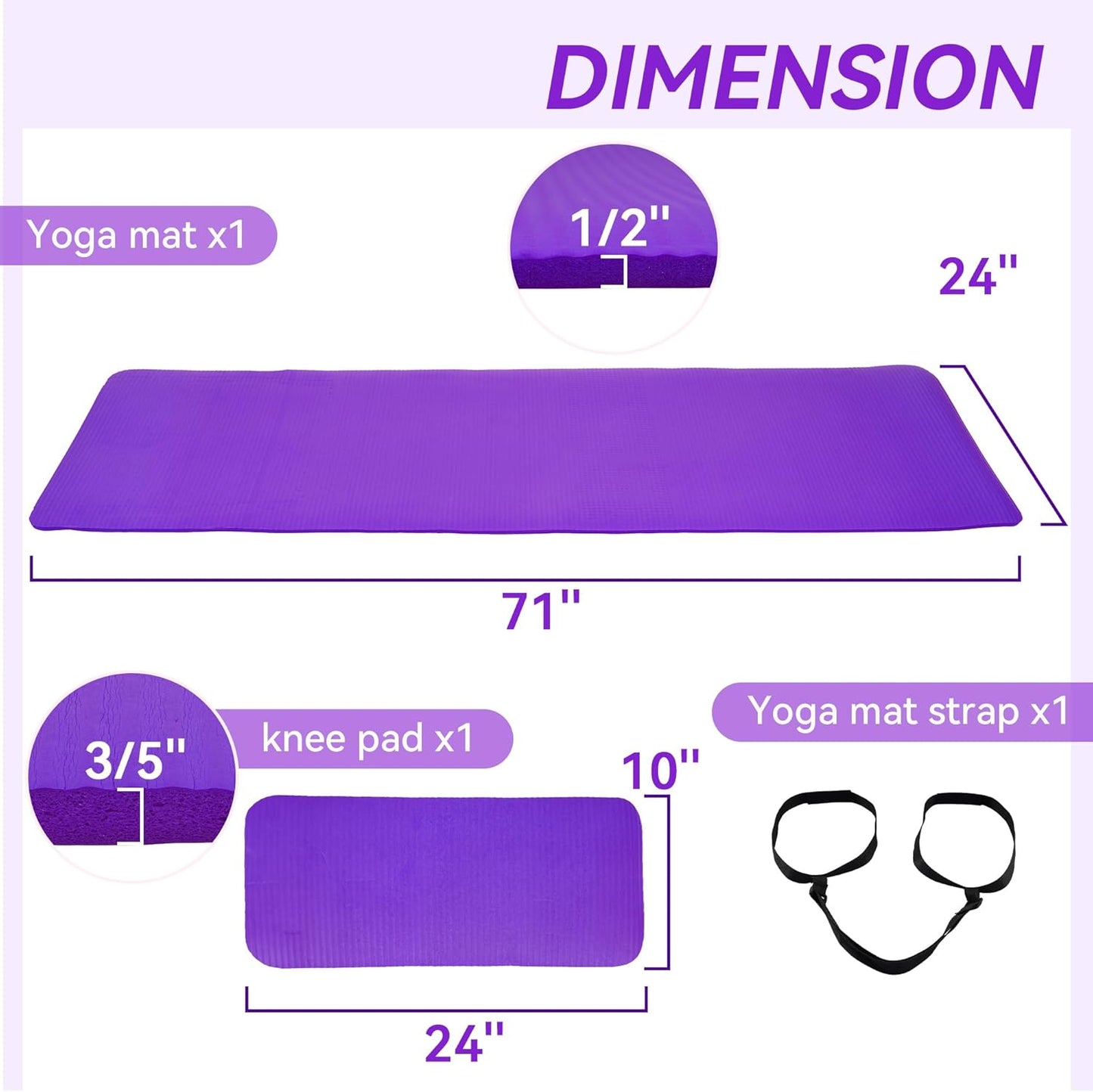 Yoga Mat, 1/2-Inch Extra Thick High Density Exercise Mat, Anti-Tear Exercise Yoga Mat with Carrying Strap, Suitable for Various Yoga Exercises