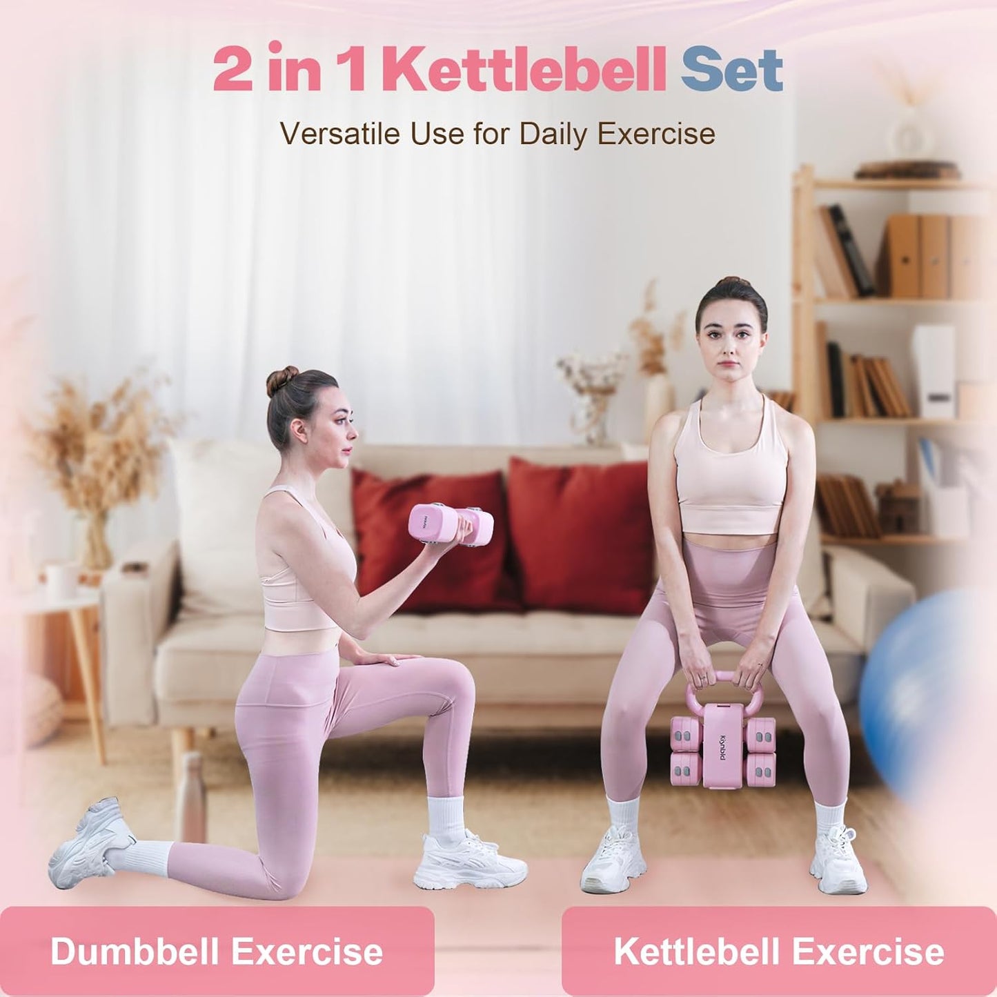 Adjustable Dumbbell Set of 2, 4 in 1 Free Weights Dumbbells Set for Women with Fast Adjustment, Each 2lb 3lb 4lb 5lb Hand Weights Set for Home Gym & Outdoor Exercise Training