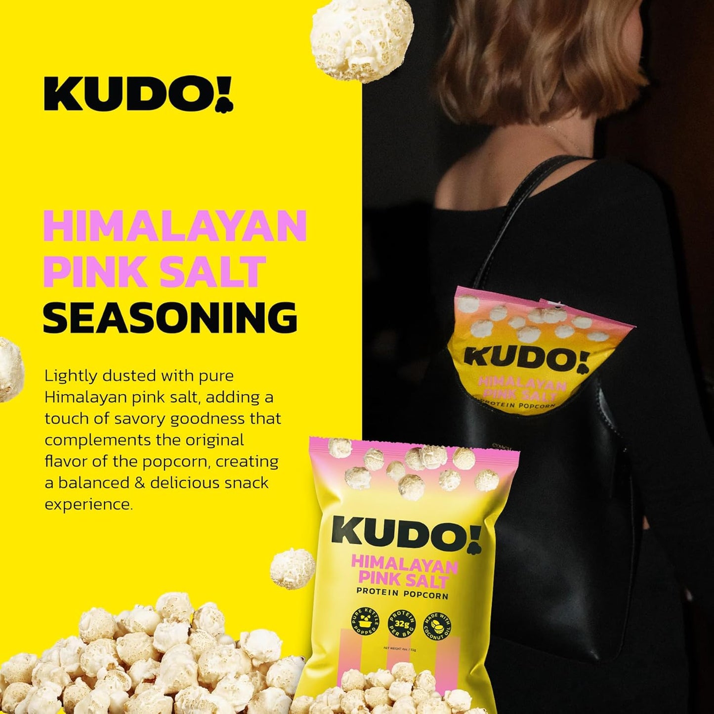 Kudo - Himalayan Pink Salt Kettle-Popped Protein Popcorn - Whole Grain, No Seed Oils, Gourmet Mushroom Kernel, Tasty Snack, Classic Flavor - 4oz