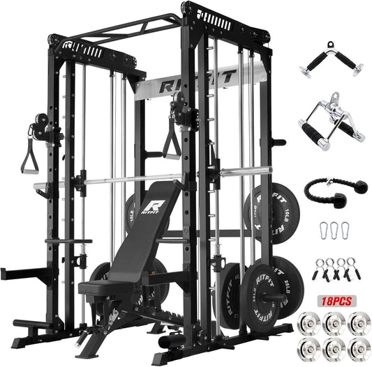 RitFit M1 & M1 Pro Smith Machine with Cable Crossover System, Multi-Function Squat Rack Power Cage for Home Gym, Power Rack and Packages