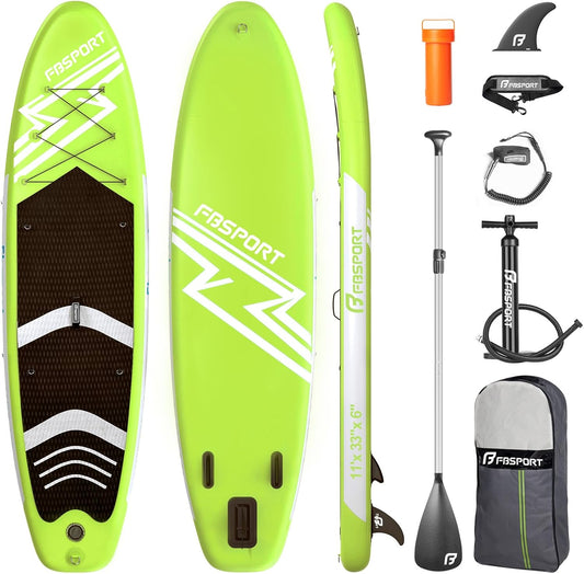 FBSPORT 11' Premium Stand Up Paddle Board, Yoga Board with Durable SUP Accessories & Carry Bag | Wide Stance, Surf Control, Non-Slip Deck, Leash, Paddle and Pump for Youth & Adult