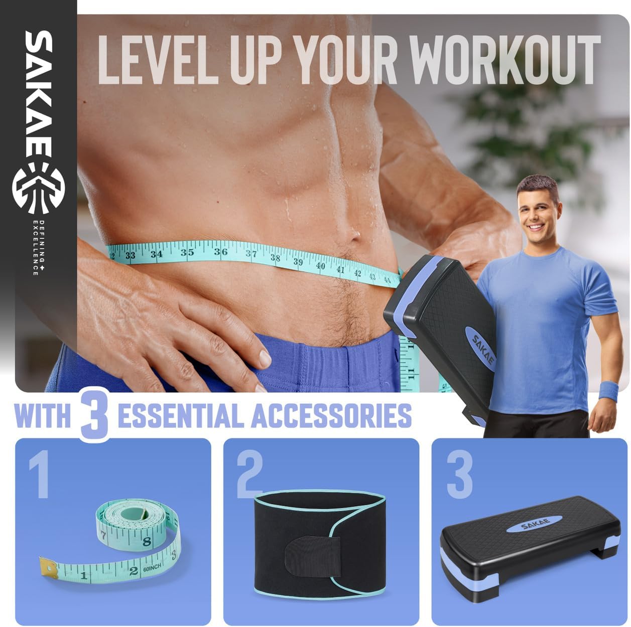 Adjustable Height Aerobic Stepper Set, Multiple Bundle Options with Dumbbells, Kettlebell, Waist Trimmer, Ankle Weights or Weighted Vest, Workout Exercise Step Platform w/Level Risers, 4 Colors