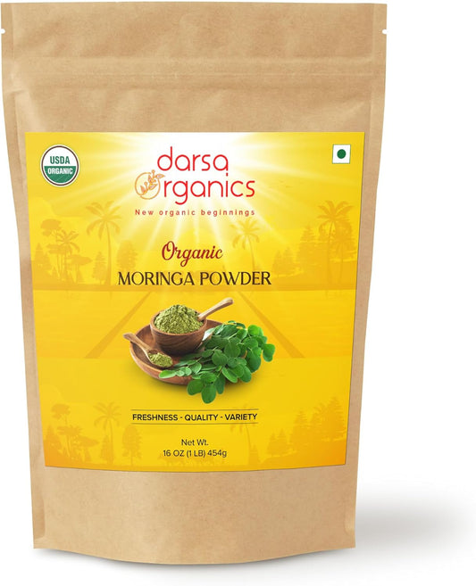 USDA Organic Moringa Powder 1 lb – Premium Moringa Oleifera Leaf Powder | Non-GMO, Gluten-Free, Vegan Superfood – Raw, Pure, Nutrient-Rich Moringa for Smoothies, Cooking & Baking