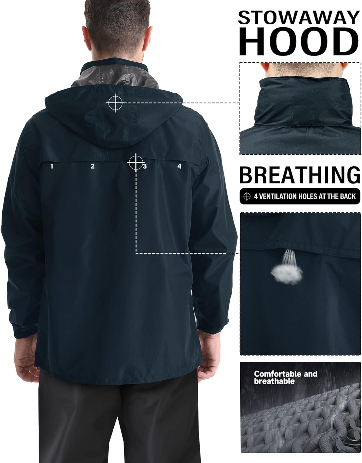 iCreek Men's Rain Jacket Lightweight Waterproof Packable Rain Shell Jacket Raincoat with Hood Windbreaker for Cycling, Golf