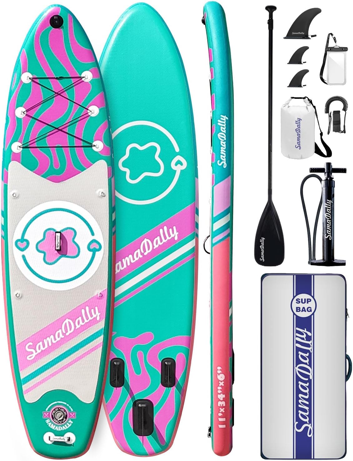 11'Stand Up Paddle Boards Surf Control with Premium SUP Board Accessories Backpack & Removable Fins, 34" Wide Inflatable Paddle Boards of All Skill Levels