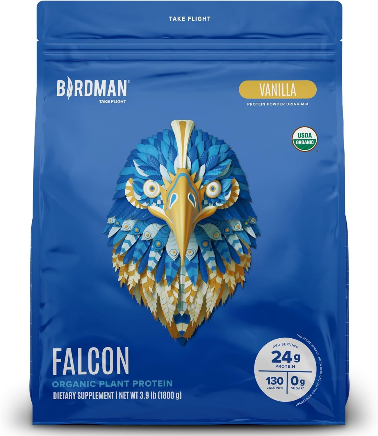Falcon Vegan Protein Powder Organic, Stevia & Sugar Free, Plant Based Protein, Low Carb, Dairy Free, Keto, Non Whey Protein, Probiotic, Pea Protein | Vanilla Flavor - 60 Servings - 3.9 lb