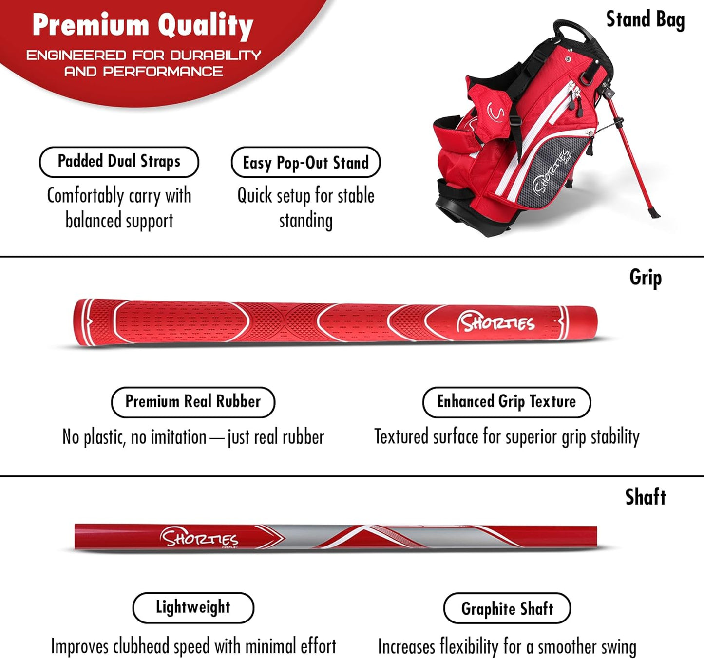 Kids Golf Club Set | Perfect for Toddler Golfers and Kids 34"-51" Tall | EasyCarry Stand Bag | Driver, 7-Iron, Putter, Headcover, and Rain Cover