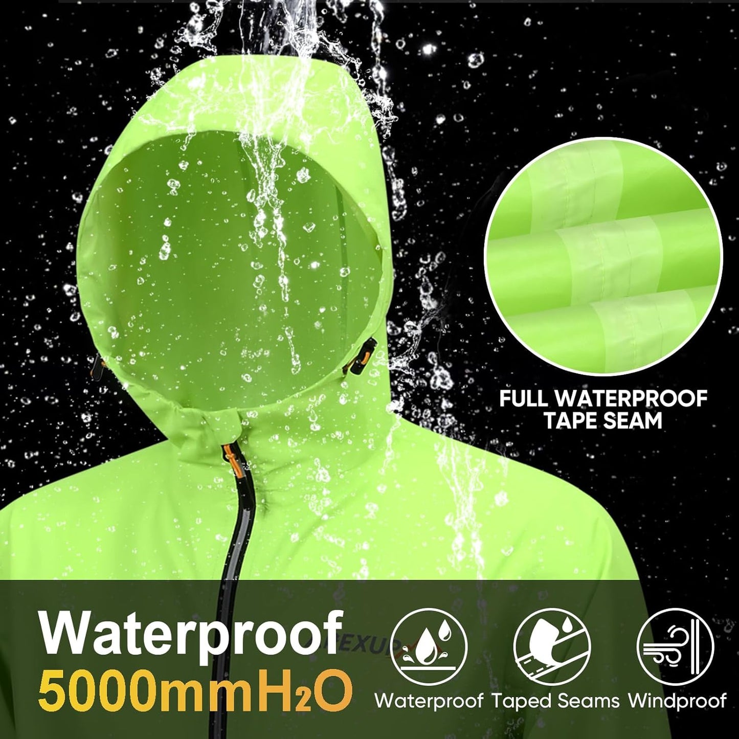 APEXUP Packable Rain Jacket Men with Reflective Zipper, Lightweight Waterproof Raincoat, Mens Rain Jacket for Outdoor Sports