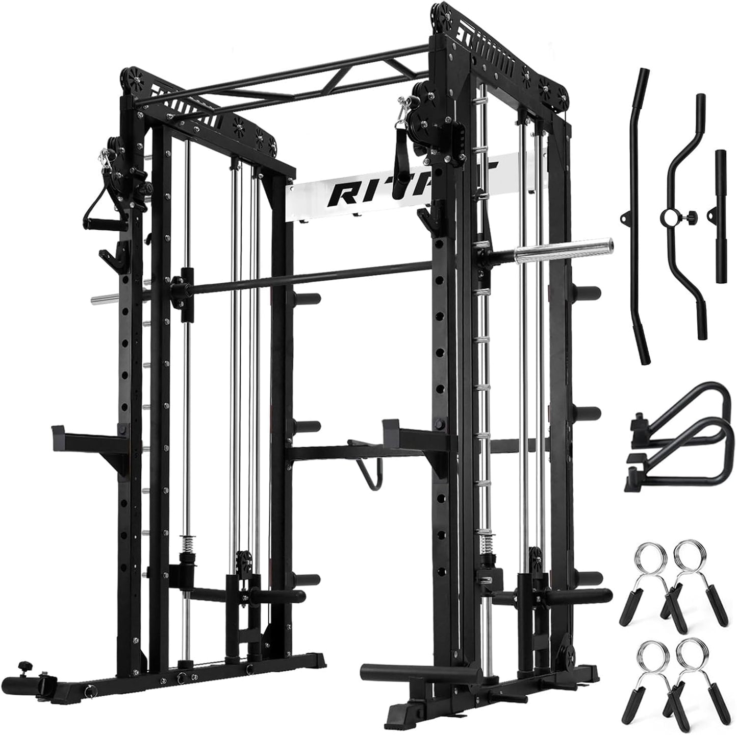 RitFit M1 & M1 Pro Smith Machine with Cable Crossover System, Multi-Function Squat Rack Power Cage for Home Gym, Power Rack and Packages