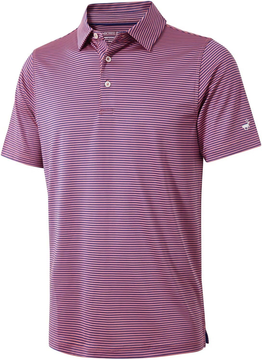 Mens Golf Shirt Moisture Wicking Dry Fit Performance Sport Short Sleeve Striped Golf Polo Shirts for Men