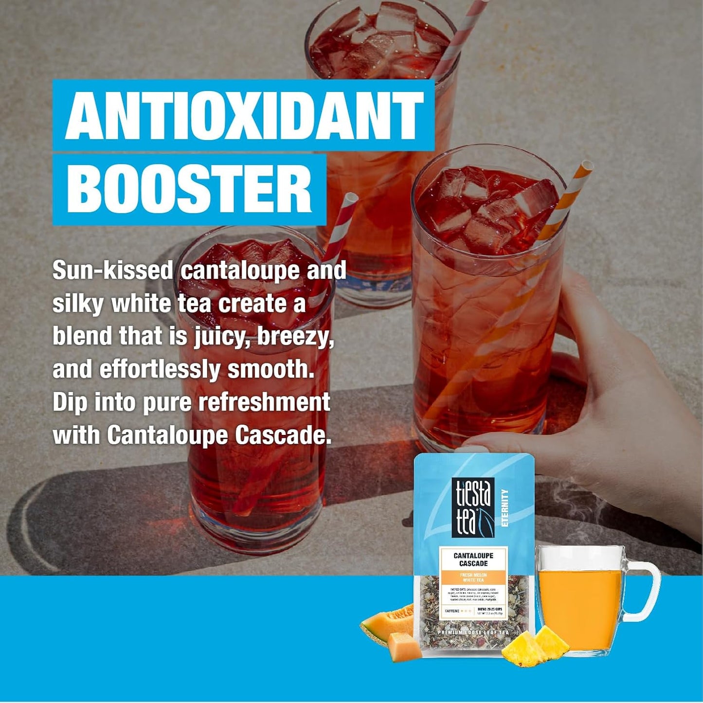 Tiesta Tea - Cantaloupe Cascade Tea, Loose Leaf, Fresh Melon White Tea, Premium Low Caffeine Tea Blend, Make Hot or Iced & Up to 25 Cups, 2.5 oz Resealable Pouch