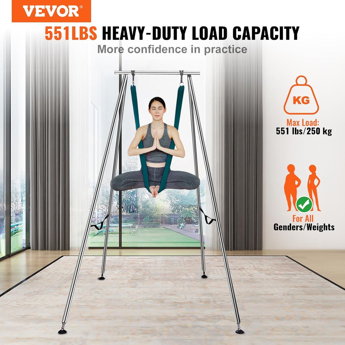 VEVOR Aerial Yoga Frame, 9.67 ft Height Swing Stand, Max 551.15 lbs Load Chrome-Plated Steel Pipe Inversion Yoga Rig for Indoor Outdoor Use