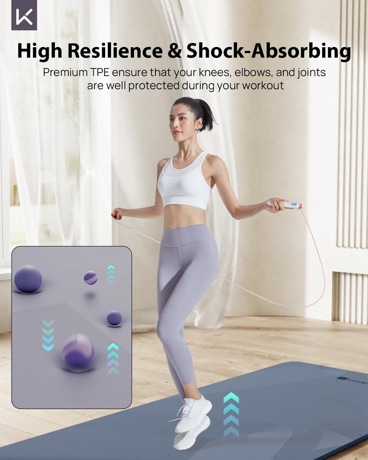 KEEP Yoga Mat, 32" Extra Wide Exercise Mat with Strap for Men and Women, 7mm Thick Double-Sided Non-Slip Eco-friendly Yoga Mat for Pilates, Workout and Fitness