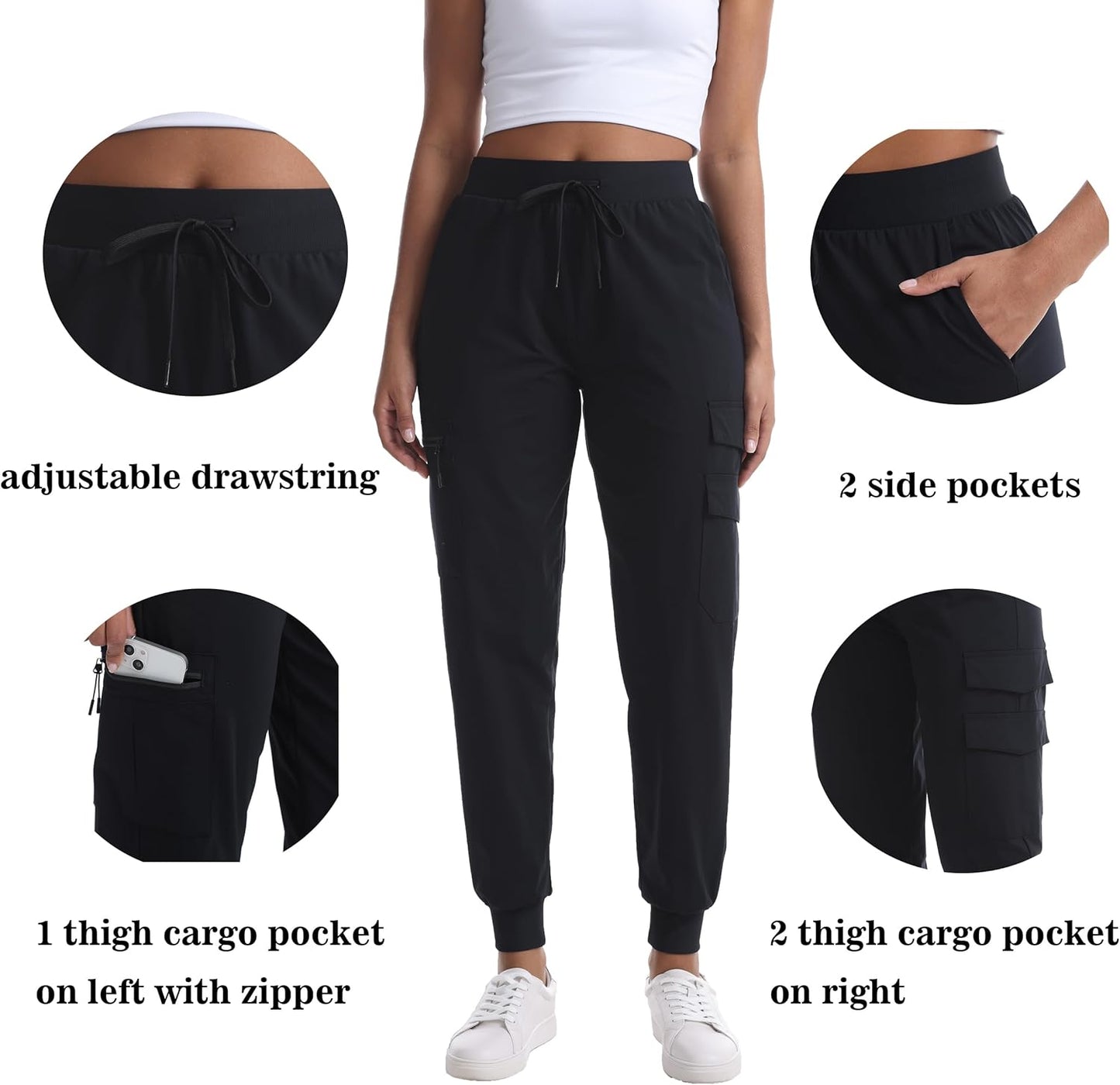 Women's Lightweight Hiking Joggers with Pockets - Water Resistant Cargo Pants for Outdoor Workouts Camping