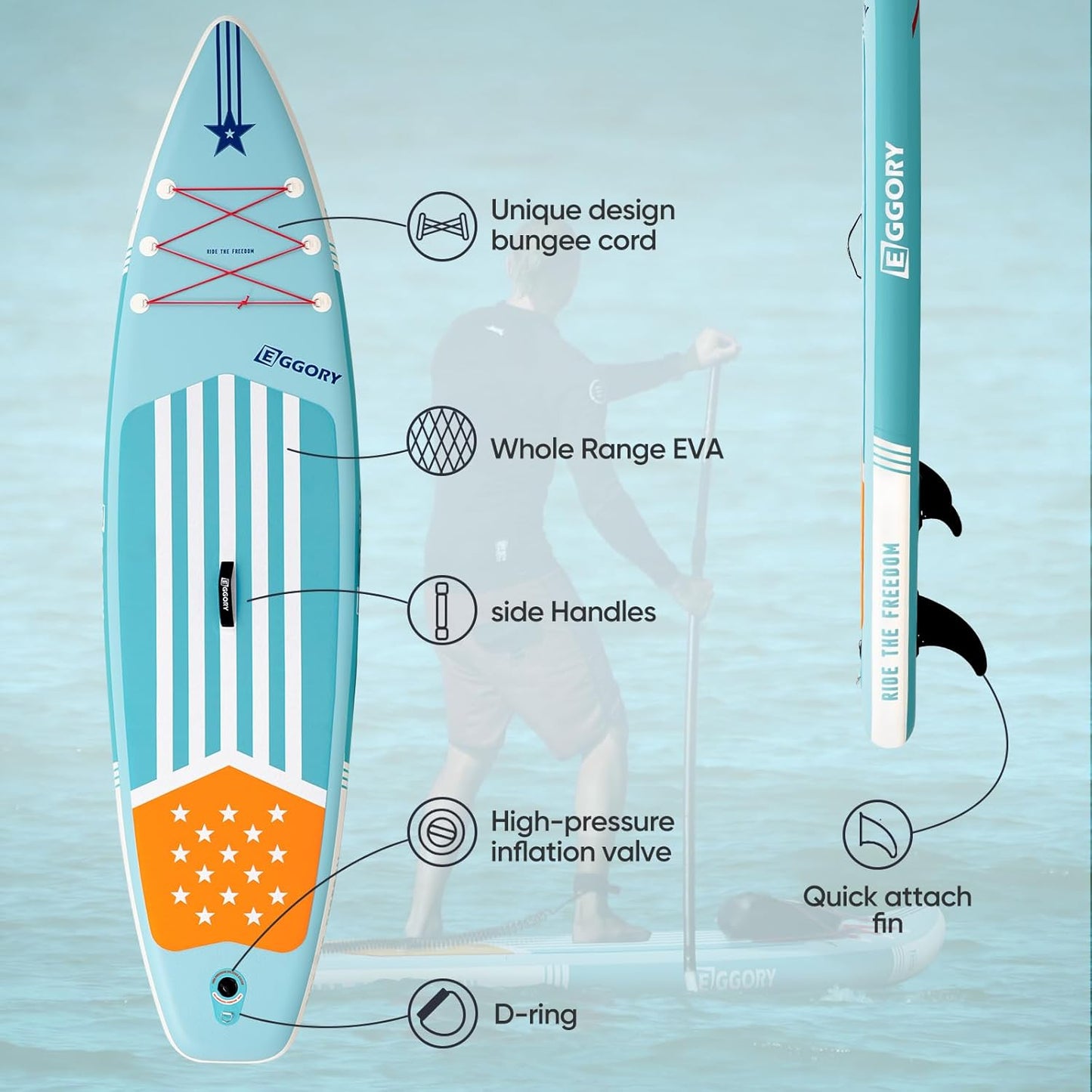 Inflatable Paddle Board,Stand Up Paddle Board Set, Extra Wide SUP Board with Removable Fin, Floating Paddle, Hand Pump, Waterproof Phone Pouch,Traveling Board