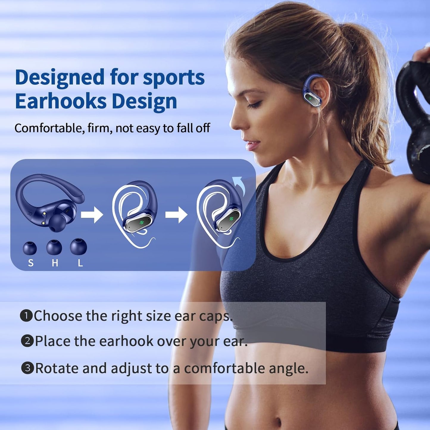 Wireless Earbuds, 2025 Bluetooth 5.4 Headphones Sport, Bluetooth Earbuds with ENC Noise Canceling Mic, 50H Stereo Wireless Headphones IP7 Waterproof with Earhooks, Dual LED Display for Workout/Running