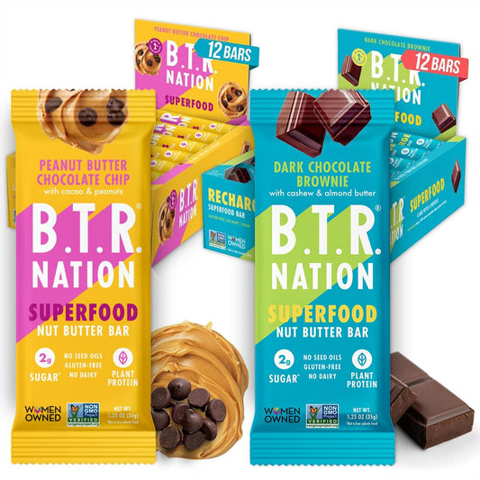 B.T.R. Nation Superfood Keto Protein Bars, Plant Based Vegan - Chocolate Lover's Super Pack | 24 Pack | Low Carb Food, Low Calorie, Gluten Free, No Sugar Alcohols, Boosted with Superfoods