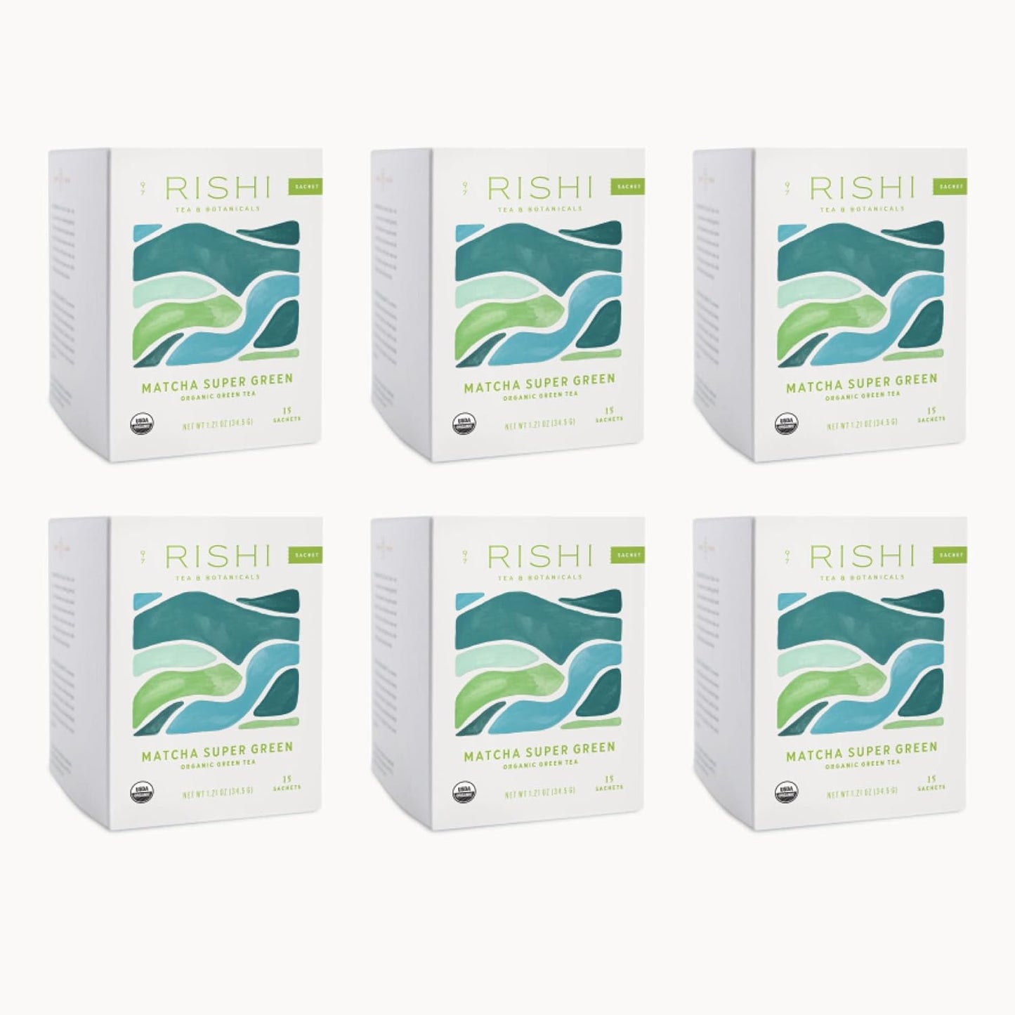 Rishi Tea Matcha Super Green Japanese Tea - Organic, Caffeinated Sachet Bags, Umami, Antioxidant Rich Sencha & Matcha Blend - 15 Count (Pack of 6)
