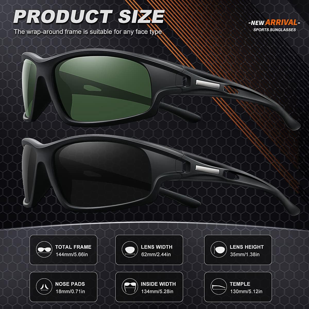 Polarized Sports Sunglasses for Men 100% UV Protection Wrap Around Unbreakable Sun Glasses for Fishing Driving