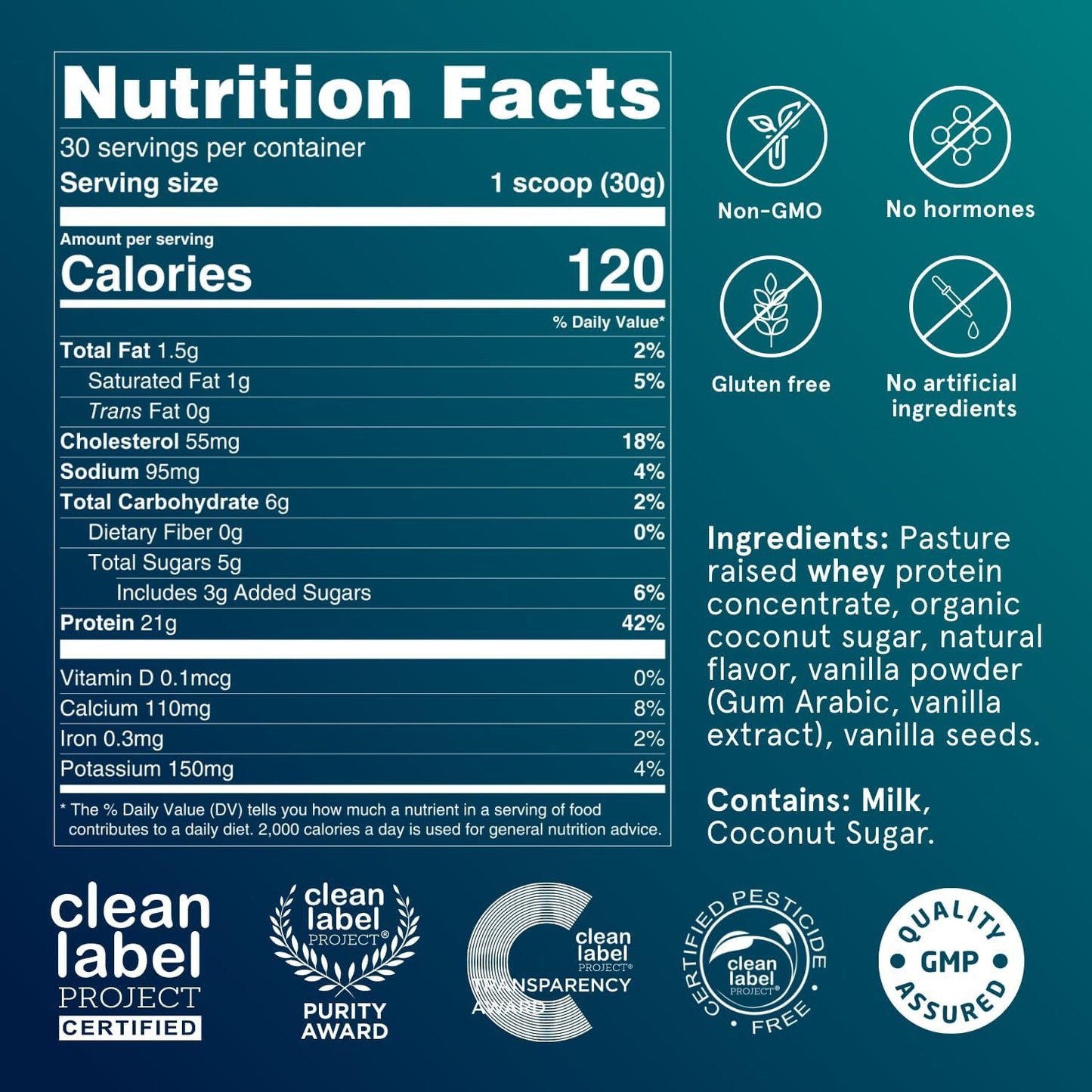 Puori Whey Protein Powder - Bourbon Vanilla - PW1 Pasture Raised, Grass-Fed & Non-GMO - 100% Natural and Pure for Muscle Growth - 21g Protein 1.98lbs, Pack of 2 - Gluten-Free