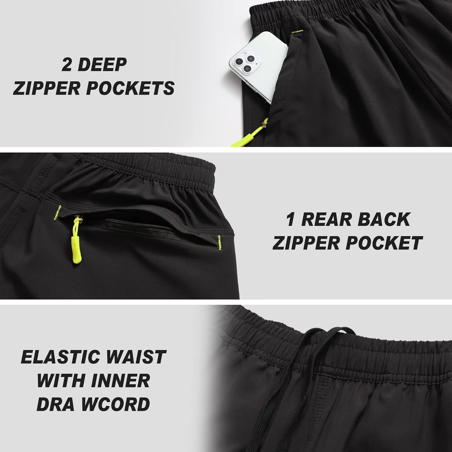 Men's Gym Shorts Sports Quick Dry Workout Running or Casual Training Short with Zipper Pockets