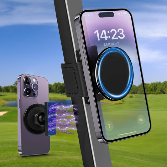 Magnetic Golf Cart Phone Holder Work with Magsafe iPhone 16-12 Series and All Phones, Fits Yamaha, EZGO, Club Car Golf Cart, Alloy Strong Magnetic Phone Mount for Gym, Kitchen, with Metal Plate